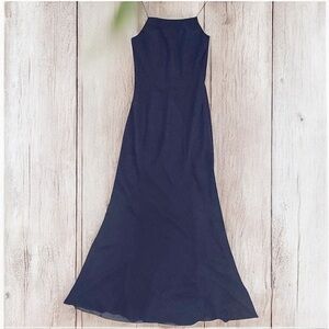 NWT Bari Jay Gown Square Neck Spaghetti Strap Navy Chiffon Evening Dress Sz 10